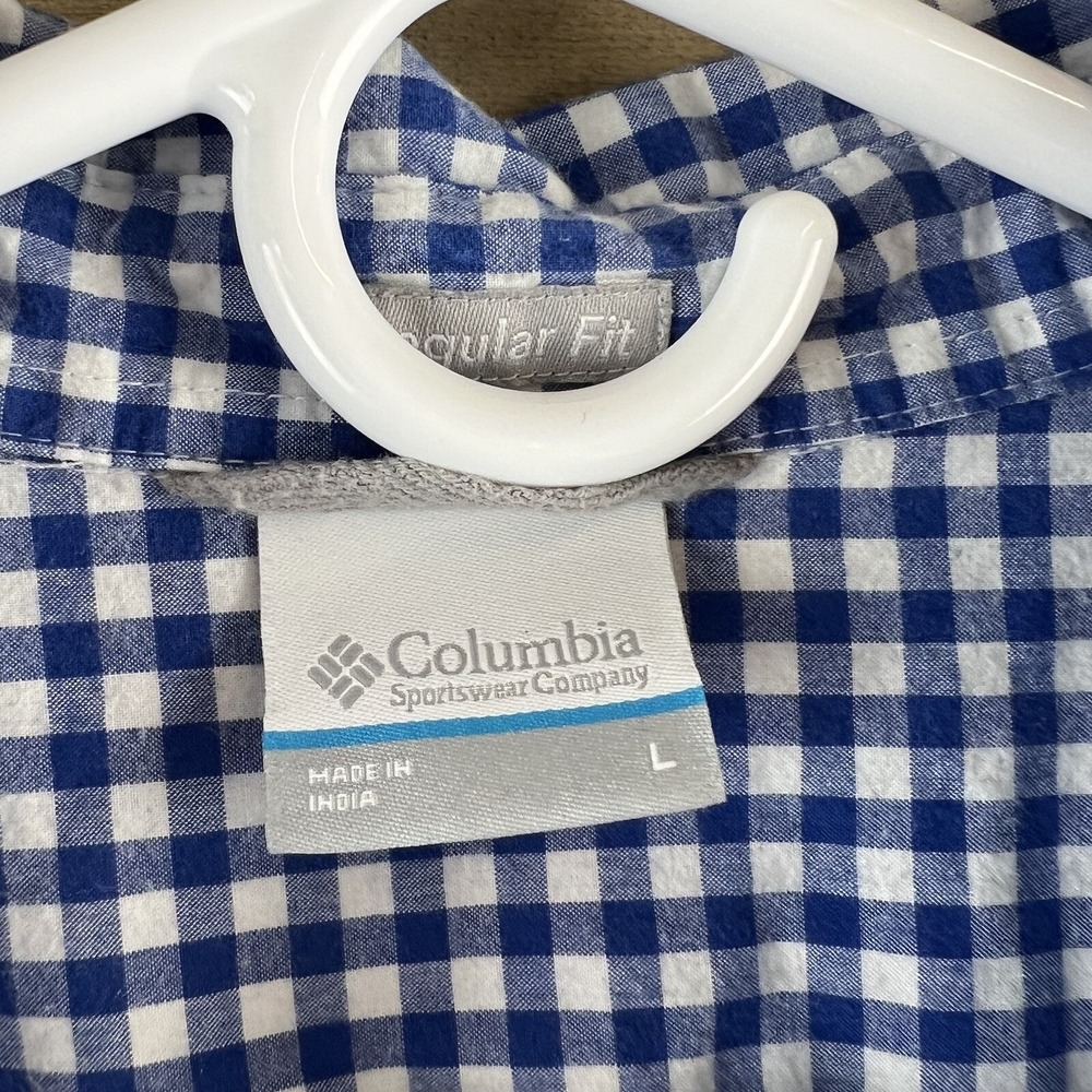 Columbia Mens Shirt Short Sleeve‎ Button Up Regular Fit Gingham Plaid Blue Large - Picture 8 of 8